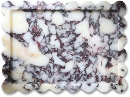 Genuine Scalloped Marble Tray 11.8"x7.8", Non-Slip Fluted Vanity Tray for Bathroom & Kitchen, Modern Organic Stone Catchall Dish for Keys, Candle, Jewelry, Decorative Serving Tray (Calacatta Viola) by Unknown