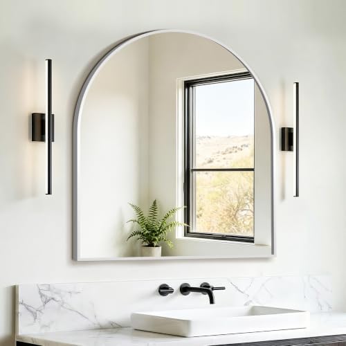 FICTOR 30" x 32" Arched Bathroom Vanity Mirror for Over Sink, Silver by FICTOR