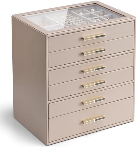 VLANDO Jewelry Box Organizer, 7-Layer Storage Drawers, Glass Window, Modern by VLANDO