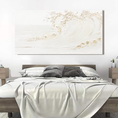 White Wall Art Decor Canvas Art Wall Decor Large Modern Wall Art Silent Waves With Gold Wall Painting Decorations Artwork Wall Art Prints For Room Living Room Bedroom Office 29x58 Inch - Image 5