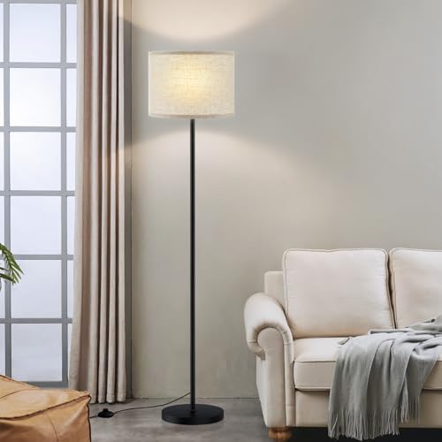 Ambimall 60'' Modern Floor Lamp with Shade, Tall Lamps for Living Room, Bedroom, Office, Dining Room, Beige Shade with Black Pole(Without Bulb) by Ambimall