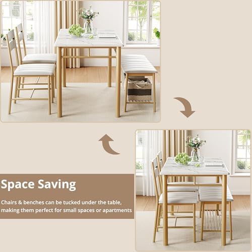 IRONCK Dining Table Set for 4, Kitchen Table and Chairs Set, White & Gold - Image 6