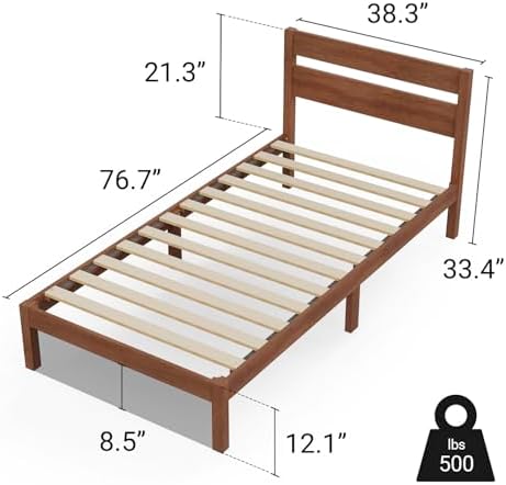 LIFEMENT Twin Bed Frame with Headboard Classic Wood Platform, Noise Free, Under Bed Storage, No Box Spring Needed, Easy Assembly, Cherry - Image 2