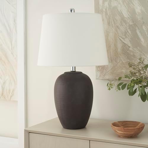 Nourison Home 23" Dark Purple Distressed Ceramic Pot Table Lamp for Bedroom, Living Room, Dining, Office, with White Shade by NourisonHome