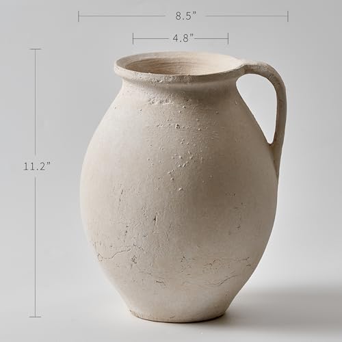 LB2 White Ceramic Large Vase, 11.2" Tall Zen Style Vase, Terra Cotta Pitcher, Distressed Farmhouse Decor, Pottery Decorative Flower for Home Decor (D - White 11.2") - Image 2