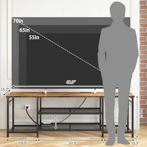 YGEOMER TV Stand for TVs Up to 75 Inch with Outlets, Bedroom, Rustic Brown - Image 2