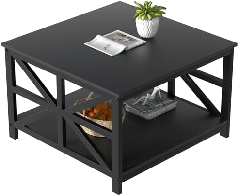 GreenForest 27.55 Inch Square Coffee Table with 2 Tier Storage - Image 3