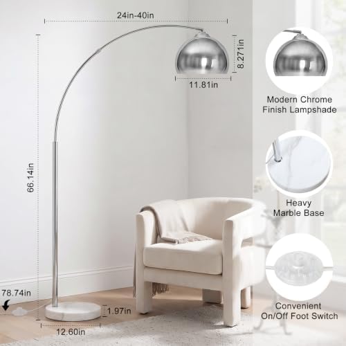 Arc Floor Lamp for Living Room, Modern Chrome Floor Lamp with Marble Base - Image 2