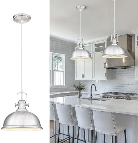 11.5" Brushed Nickel Pendant Light for Kitchen Island, Metal Shade by Audickic