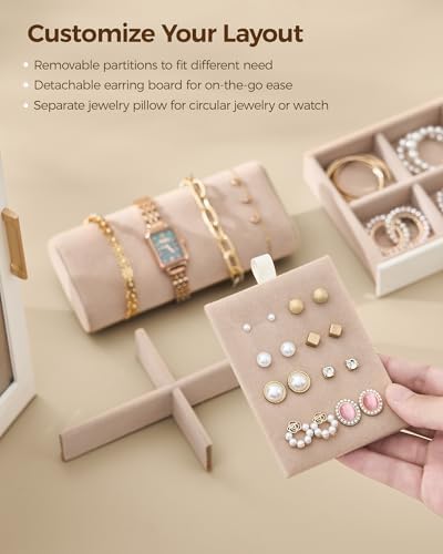 Glimmloop 360° Rotating Jewelry Box with 7 Drawers, Spacious Vertical Jewelry Organizer with Glass Window, Jewelry Storage Case, Dustproof & Moisture-resistant Design, White - Image 6
