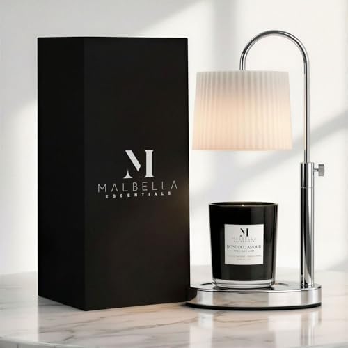 Dimmable Glass Candle Warmer Lamp with Timer - Adjustable Height Candle Lamp Warmer with Timer (8H/4H/2H) - Wax Melter - Ideal Gift, fits Various Size Scented Candles - 02 Bulb - (Silver Chrome) by MalbellaEssentials