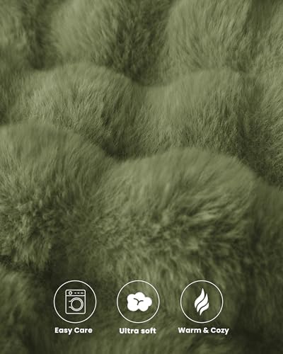 Ultra Soft Cozy Faux Fur Throw Blanket, Fuzzy Plush Thick Bubble Blanket, Oversize Luxury Fluffy Blanket for Couch, Sofa, Bedroom, and Living Room,50x60 Inches,Green - Image 5