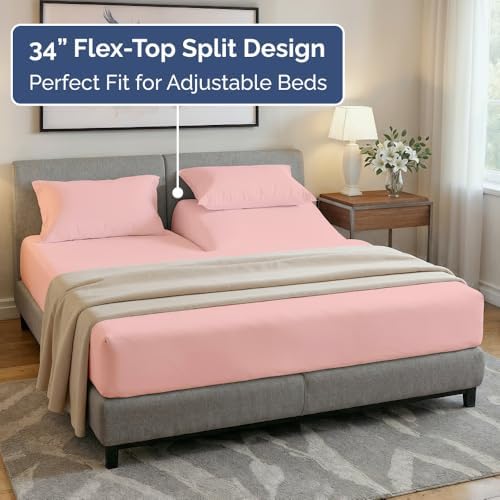 Flex Top Split Head King 4 Piece Sheet Set - Soft & Breathable - Baby Pink - Image 4