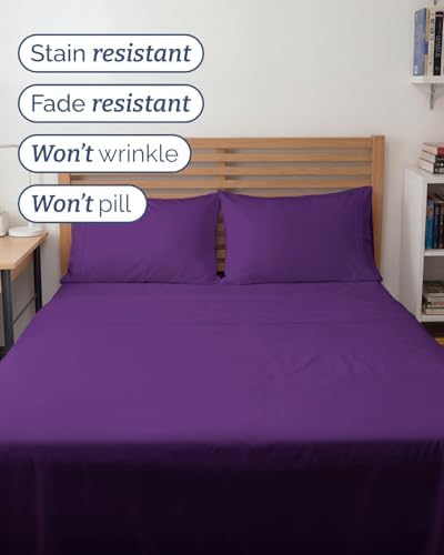 Full XL Sheets - 4 Piece Full XL Sheet Set - Breathable & Cooling - Purple - Image 5