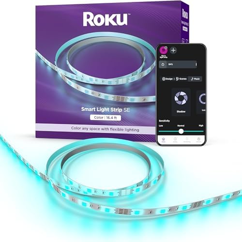 Roku Smart LED Light Strip, 16.4ft - Color Options with Adjustable Brightness & Temperature - Peel & Stick WiFi Smart Strip Lights Works with Roku Voice, Alexa & Google Assistant - Smart Home Products by Roku