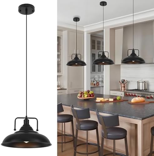 Black Pendant Light, Large Pendant Light 15.7" 3 Packs, Farmhouse Pendant Light, Modern Pendant Lights, Kitchen Pendant Lights, Pendant Lights Kitchen Island for Kitchen, Living Room, Bedroom by SESIMENTLogoGoboProjector