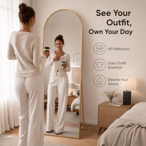 Simple Deluxe Arched Full Length Mirror, 59"x16" Large Floor Mirrors, for Wall Door Bedroom Bathroom Living Room (Gold) - Image 2