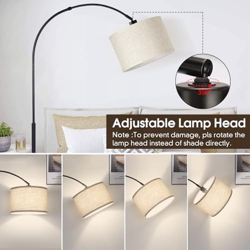 Dimmable Floor Lamp, Arc Floor Lamp with Dimmer, Black Standing Lamp with Adjustable Hanging Shade, Over Couch Tall Reading Light, Modern Pole Lamp for Living Room Bedroom, 9W LED Bulb Included - Image 5