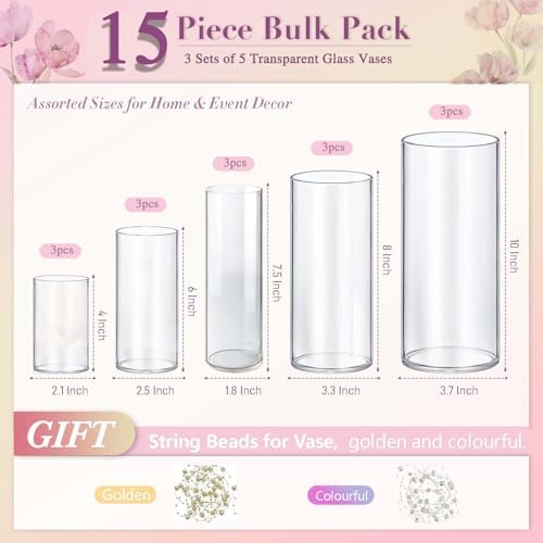 15pcs Cylinder Vases for Centerpieces Small Flower 4,6,7.5,8,10Inch Tall Clear Vase Home Decor Centerpiece Table Flower Vase Decorations for Wedding Decoration＆Holiday - Image 2