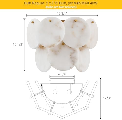Modern Farmhouse Wall Sconces, Alabaster Sconce Lighting for Living Room, Marble Sconce Wall Light Fixtures for Bedroom Entryway Bathroom, 1 Pack - Image 4