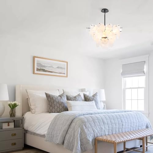 Dia 28 Inch, Modern Glass Chandeliers for Bedroom, Black Dining Room Light Fixture, Large Vintage Pendant Chandelier for Living Room Entryway Foyer - Image 3