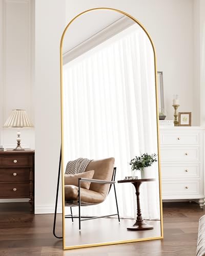 Full Length Mirror, 71"x30" Arched Floor Length Mirror, Oversized Standing Mirror, Hanging or Leaning Against Wall Mounted Mirrors, Large Full Body Mirrors with Aluminum Frame for Bedroom (Gold) by ZMYCZ