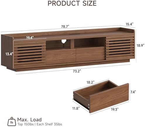 ONBRILL 78.7"TV Stand for TV Up to 85",Mid-Century Modern TV Console Walnut - Image 2