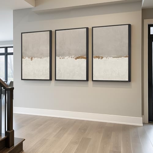 Large Framed Modern Taupe Abstract Wall Art for Living Room, Set of 3 24x36 - Image 7