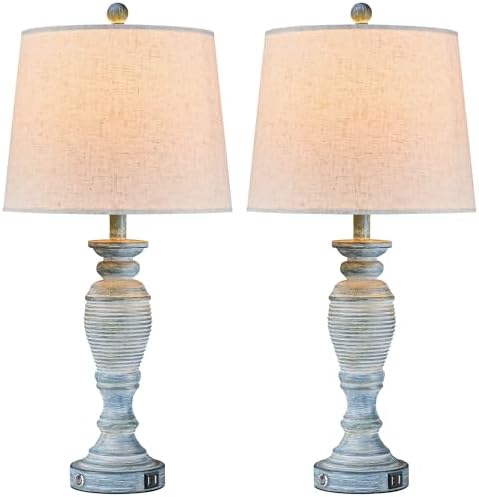 27.7” Farmhouse Table Lamps for Living Room, Blue&White, Set of 2 - Image 7