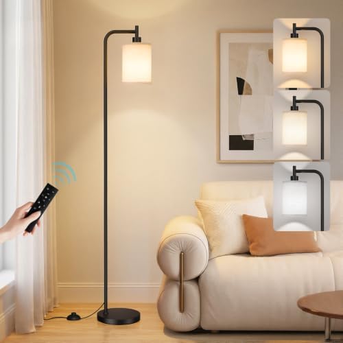 Ziisee 64" Floor Lamp with Remote Control, Dimmable Tall Standing Lamps for Living Room Bedroom Office Corner, 9W LED Bulb Included, Foot Pedal Switch, Beige Shade Black Pole by Ziisee