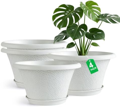 Quarut 12 Inch Pots for Plants,4 Pack Large Flower Pots with Drainage Hole by Quarut