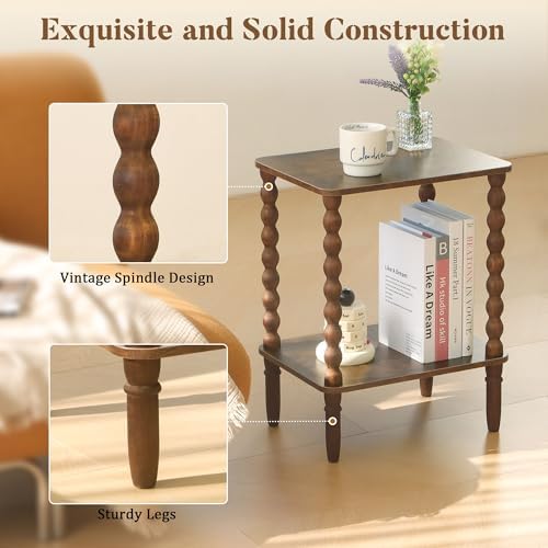 Fultyle Side Table, Small End Table with 2-Tier Shelf, Modern Night Stand - Image 3