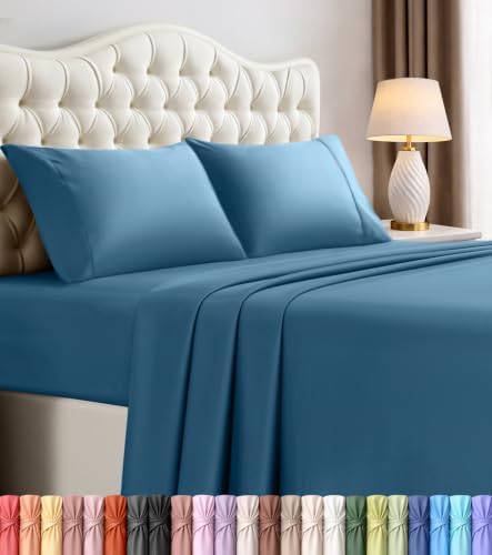 California King Sheets Set, 4 Pieces 16" Deep Pocket Bed Sheets, Dusk Blue by UTOPIABEDDING