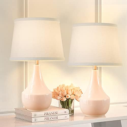 GyroVu 18" Table Lamp Set of 2, Ceramic Lamp Classic Beside Lamps Nightstand Lamp Modern Bedside Lamp for Living Room, Bedroom & Office Rocker Switch Pink-LED Bulbs Included by WelcomeGyroVu