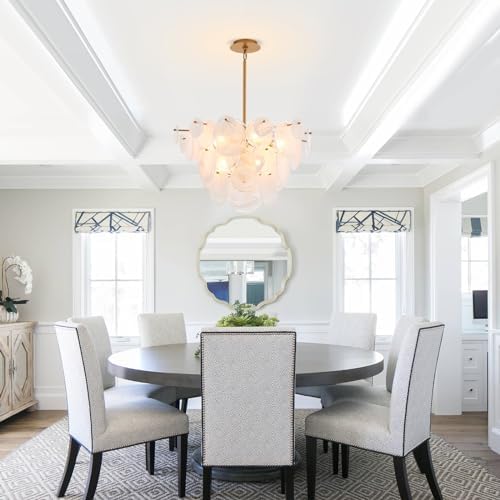 Dia 28 Inch, Modern Glass Chandeliers for Bedroom, Gold Dining Room Light Fixture, Large Vintage Pendant Chandelier for Living Room Stairway Entryway Kitchen Farmhouse Foyer - Image 3