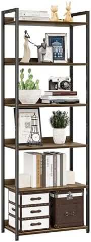 NUMENN Bookshelf, 6 Tier Freestanding Shelving Unit, Dark Walnut by NUMENN