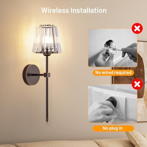 Crystal Battery Operated Wall Sconces Set of 2, Brown and Gold Rechargeable Wireless Wall Lights with Crystal Lampshade, 12 RGB and 3CCT Dimmable Wall Lamps with Remote for Bedroom Living Room Hallway - Image 7