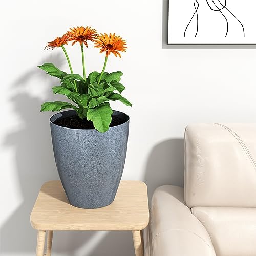 QCQHDU 10 inch Tall Planters for Indoor & Outdoor Plants, 2 Pack Sturdy Plant-Flower-Tree Pots for Front Porch Patio Deck Living Room Decor - Image 3