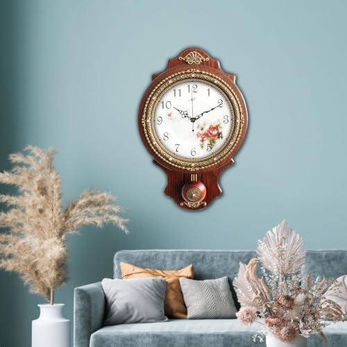 Aero Snail Wall Clock with Swinging Pendulum, Retro Style Silent Clock with Crystal Decoration, Vintage Decor European Victoria Wood Clock for Indoor Bedroom Living Room, W166-1A - Image 2