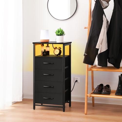 Yoobure Night Stand - Black Nightstand with Charging Station, Small Dresser - Image 2