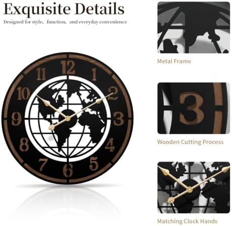 Large World Map Wall Clock,28" Wooden Minimalist Modern Clock - Image 3