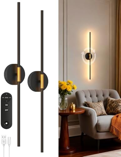 GOODEA Peel and Stick Wall Sconces, Battery Operated Wall Sconces Set of 2 by Goodea