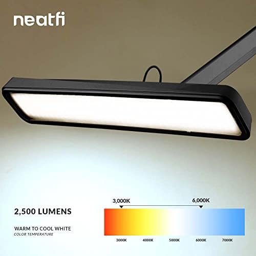 Neatfi XL 2,500 Lumens 30W LED Task Lamp with Clamp | 324 SMD LEDs | CCT | 5 Light Modes | 3000K–6000K | Dimmable | Adjustable Arm with Clamp | Desk Light for Home (Black, 22-Inch Wide Shade) - Image 2