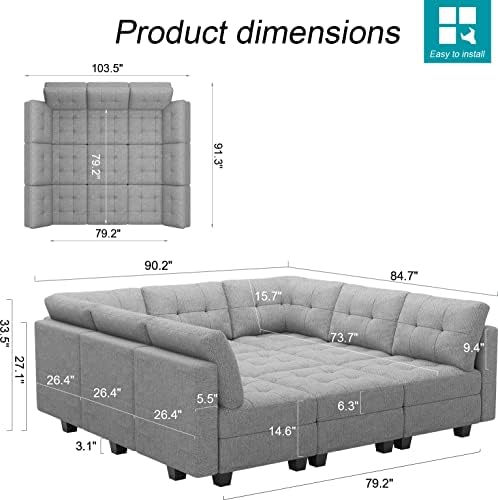 Belffin Modular Sectional Sleeper Sofa Couch with Storage Seat Reversible Modular Sofa Couch Oversized Sleeper Sectional Sofa Bed Set Light Grey - Image 2