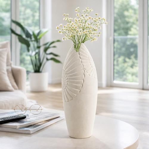 Tapered Ceramic Vase for Room, Bathroom and Office - Interior Accent for Home, Kitchen and Living Room - Decorative Styling for Home and Kitchen, Flower Pots and Bedroom Decor - 21", Ivory & Tan by NESSANDJORD