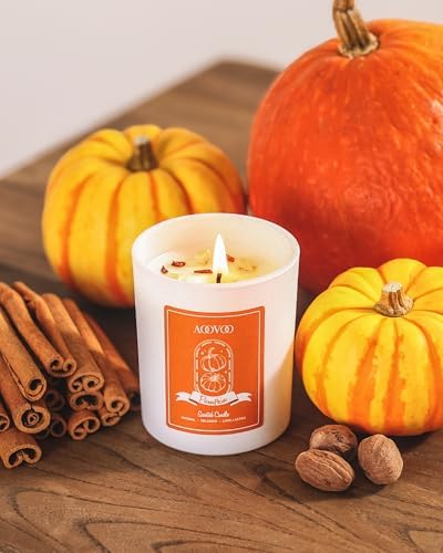 AOOVOO Fall Candles Set for Women - Aromatherapy Candle with Crystals Inside, 28 oz 200 Hour Long Lasting, 4 Pack Candles for Home Scented, Autumn Fragrance of Apple Pie/Cinnamon/Pumpkin/Nutmeg Beans - Image 2