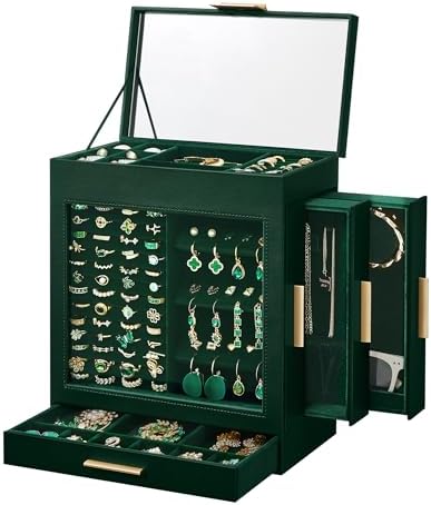 SONGMICS 5-Layer Jewelry Box with Glass Window, 3 Side Drawers - Image 7