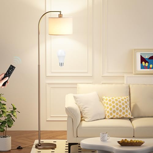 Ambimall Arc Floor Lamp with Remote and Stepless Dimmable Bulb, Colors Temperature & Brightness Adjustable, Floor Lamps for Living Room(Deep Beige Shade & Brown Pole) by Ambimall