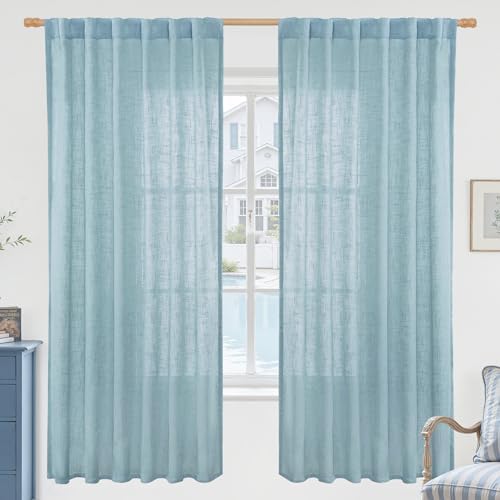 LAMIT Stone Blue 72 inch Linen Textured Curtains for Living Room 2 Panels by LAMIT