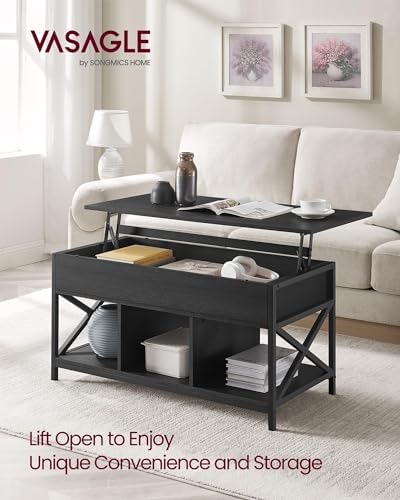 VASAGLE Lift Top Coffee Table with Storage Shelf, 3 Compartments - Image 3